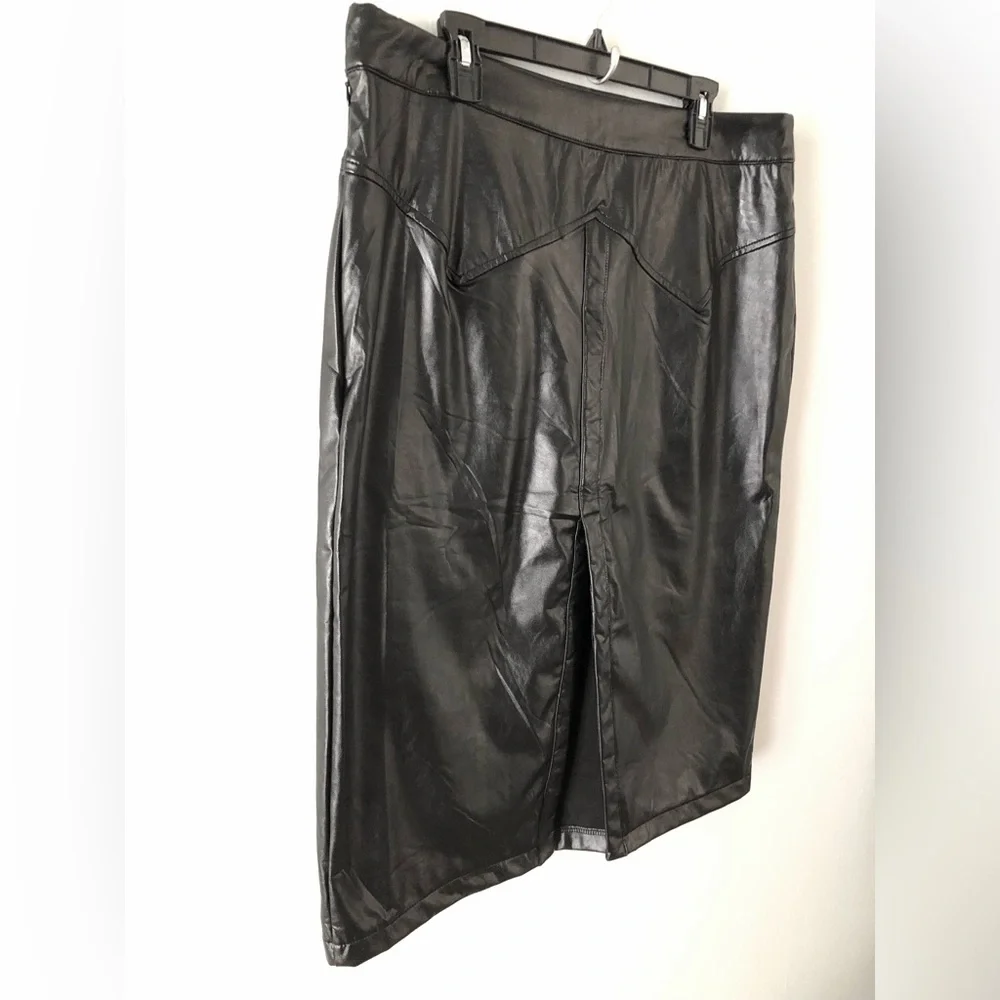 2 Fly Black Faux Leather Pencil Skirt Rockabilly Western Goth Alternative 2X